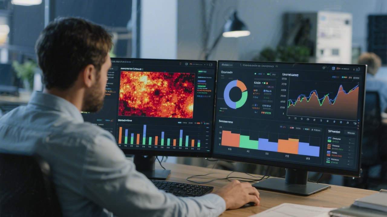 Analyst comparing multivariate experiment results on dual screens displaying heat maps, click distribution charts, and segmented conversion curves to plan next optimization sprint